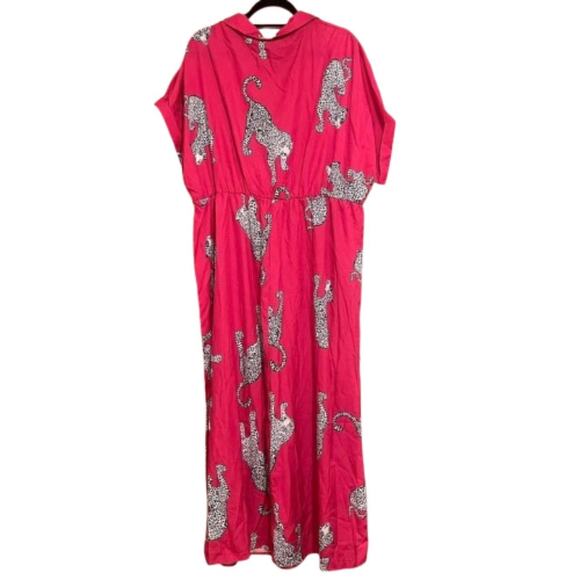 Hot Pink Leopard Collared Maxi Dress, Size 3XL - Picture 2 of 6